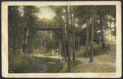 17546 Gezicht op de Zwitserse Brug over een spreng in het bos bij Driebergen-Rijsenburg.